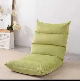 Lazy sofa floor chair with adjustable backrest in beige fabric for living room or balcony modern tatami style