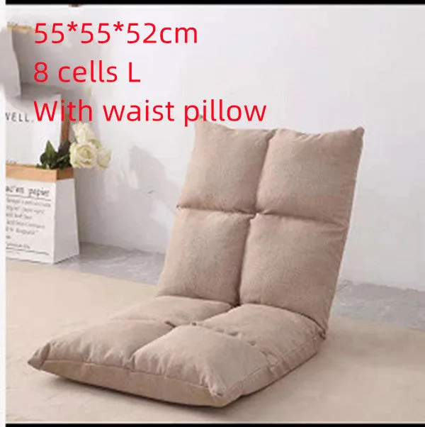 Lazy sofa floor chair with adjustable backrest in beige fabric for living room or balcony modern tatami style