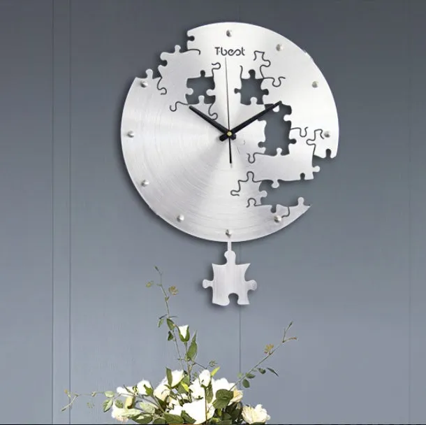 16 inch circular silent wall clock aluminium alloy black modern design living room decor