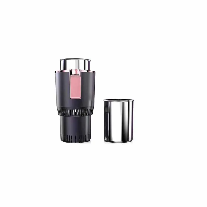 Smart hot and cold car cup in purple gold with aluminium interior and US plug adapter, 166mm height