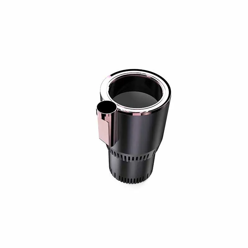 Smart hot and cold car cup in purple gold with aluminium interior and US plug adapter, 166mm height