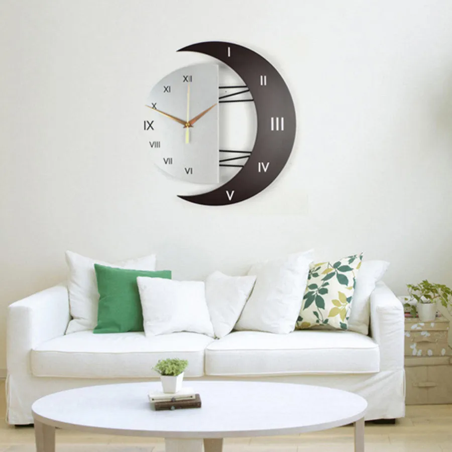 Round wooden MDF wall clock with 24-hour indication, sweep movement, Arabic numerals, and a white face with black hands.