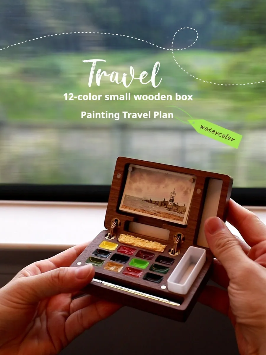 Mini walnut wood watercolour paint box with pigment suit set options