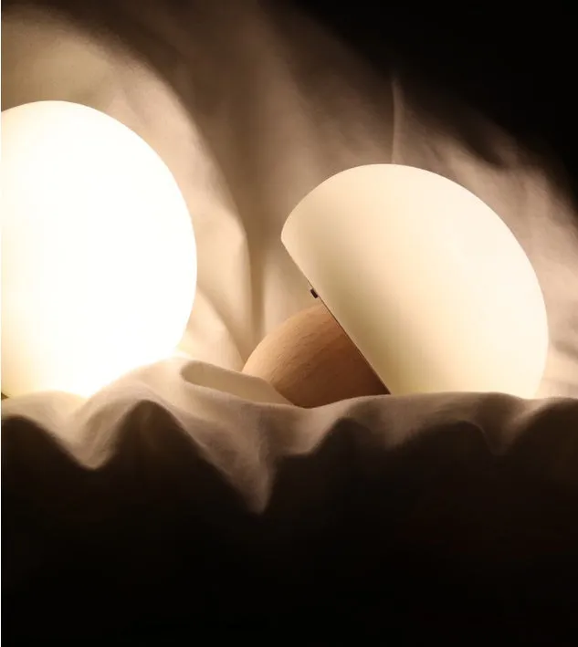Silicone LED night lamp with wooden base, mushroom shape, brightness adjustment, and touch switch