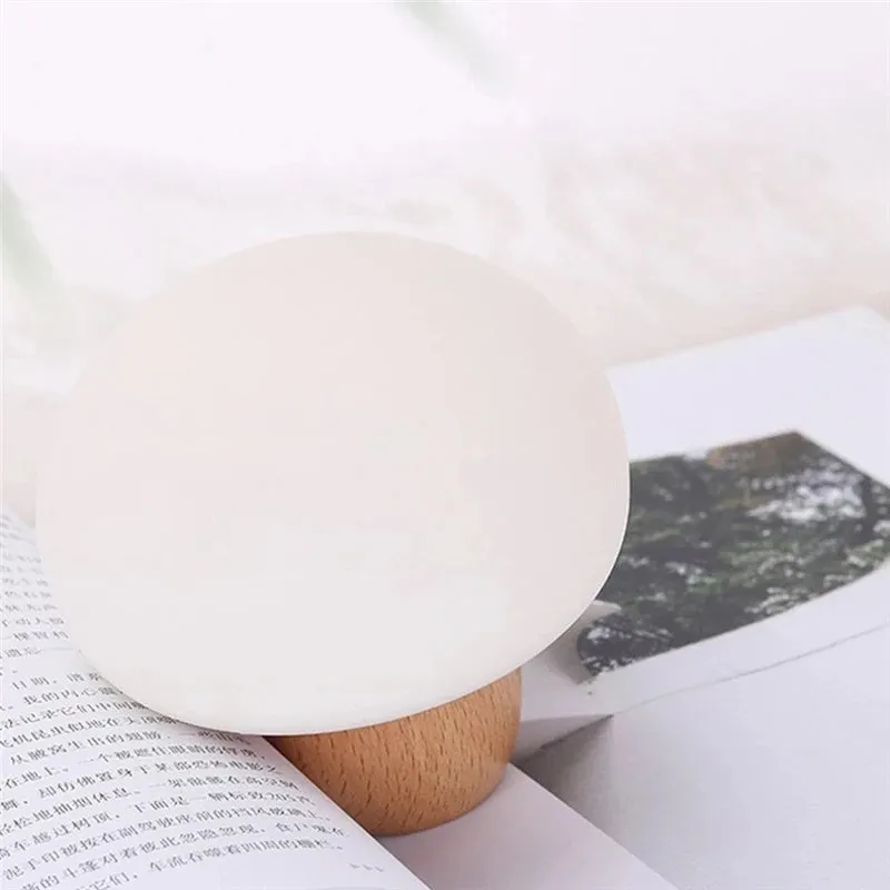 Silicone LED night lamp with wooden base, mushroom shape, brightness adjustment, and touch switch