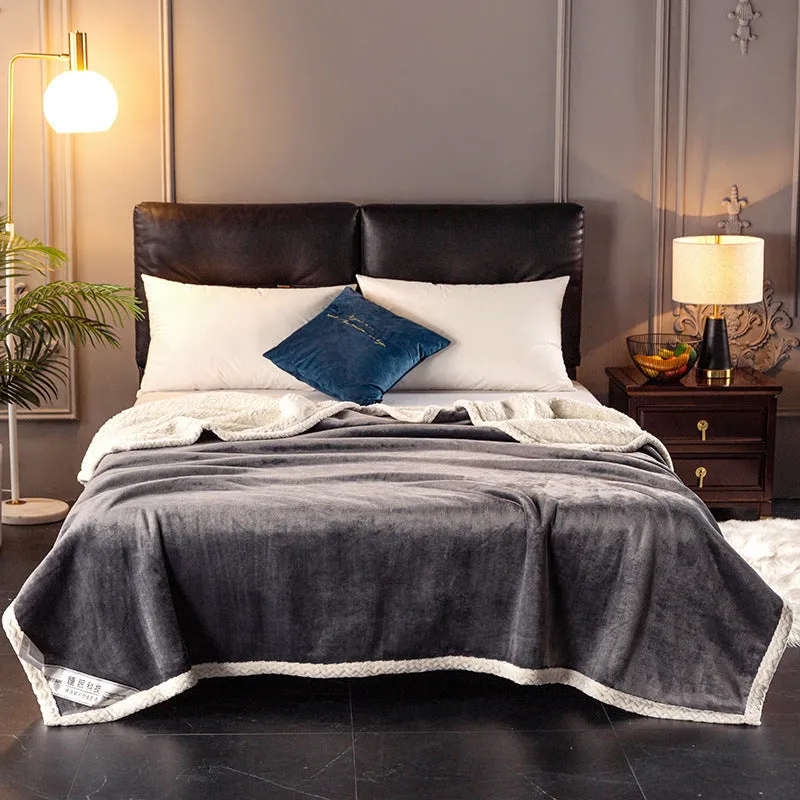Thick 530 GSM coral fleece blanket in grey - double layer polyester with moisture removal