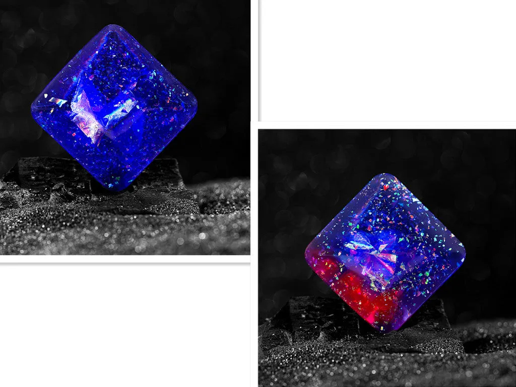 Galactic Edition resin desk gyro showing 4cm quadrilateral shape with cosmic pattern