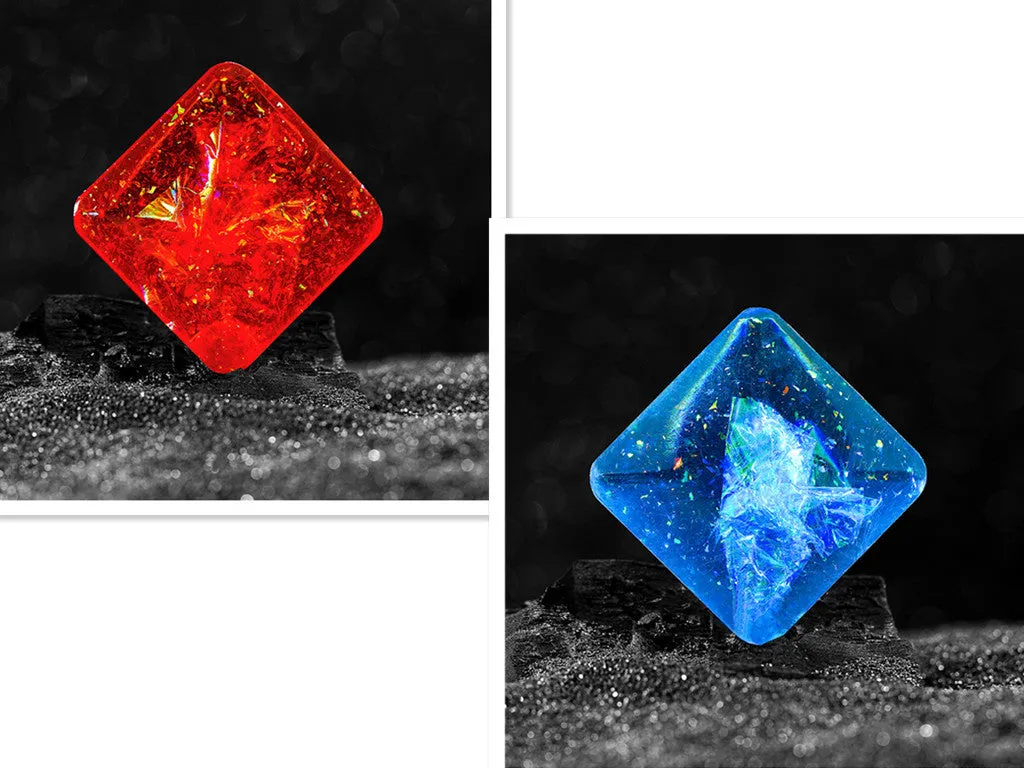 Galactic Edition resin desk gyro showing 4cm quadrilateral shape with cosmic pattern