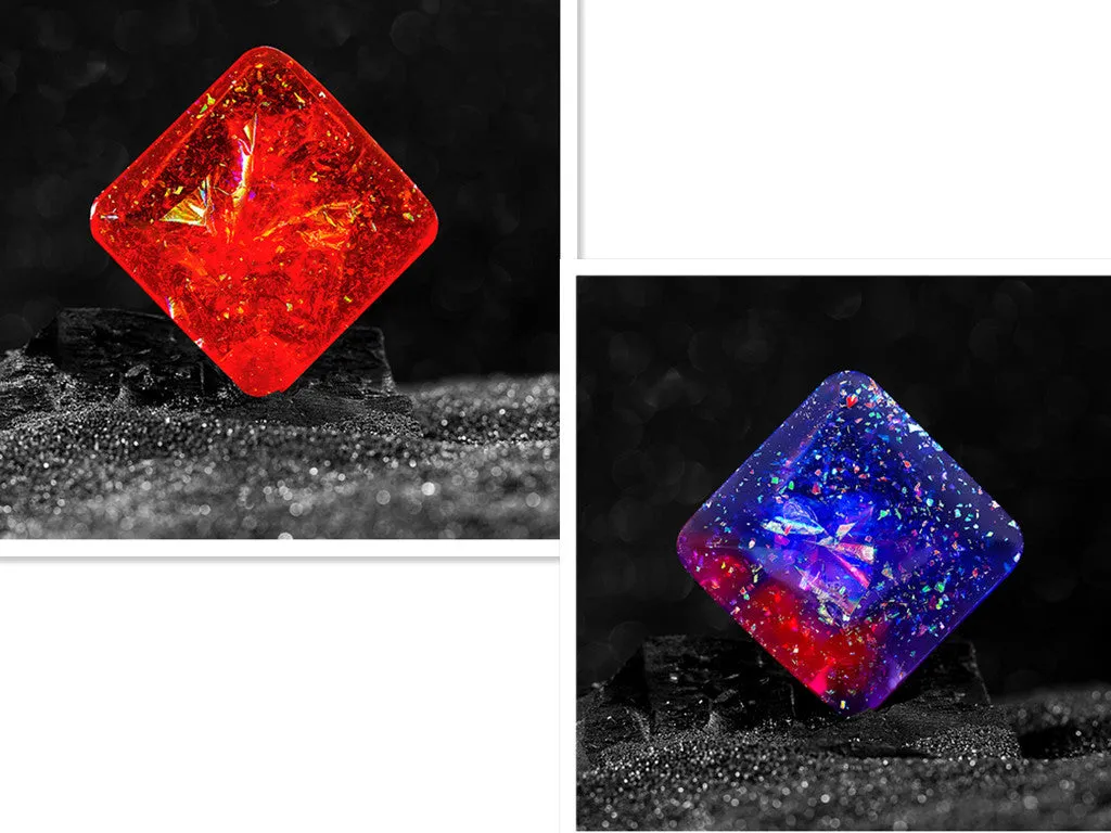 Galactic Edition resin desk gyro showing 4cm quadrilateral shape with cosmic pattern