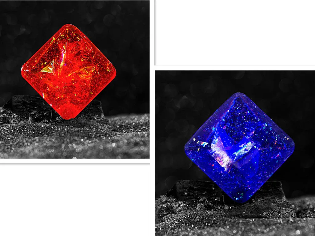 Galactic Edition resin desk gyro showing 4cm quadrilateral shape with cosmic pattern