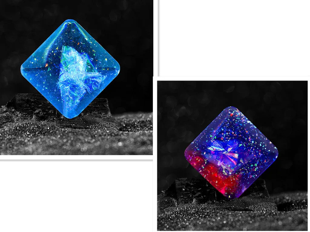 Galactic Edition resin desk gyro showing 4cm quadrilateral shape with cosmic pattern