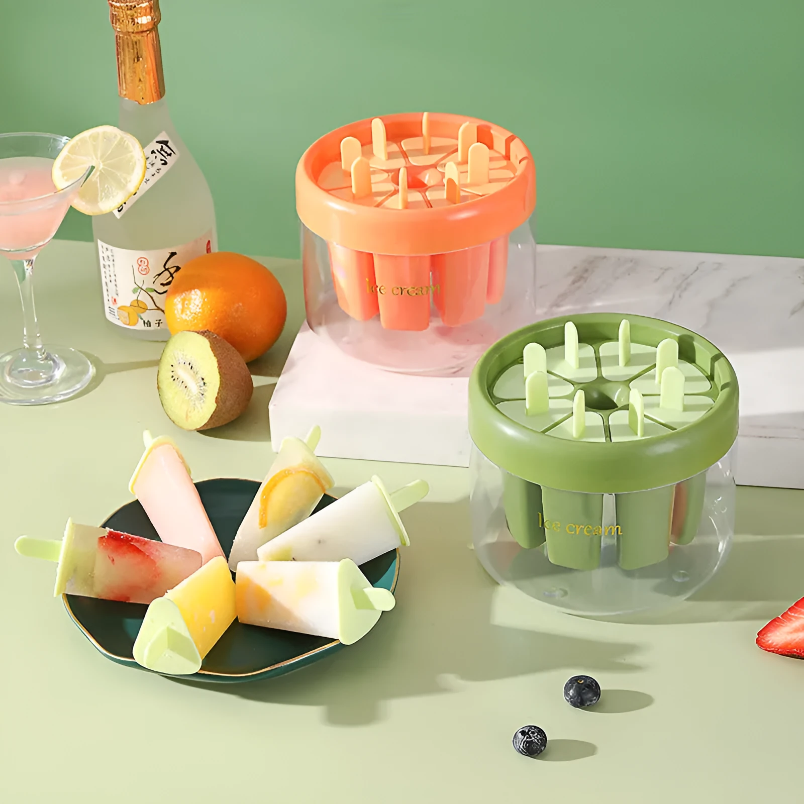 Popsicle ice cream mould in orange plastic, 13.2cm square, for making homemade frozen lollies