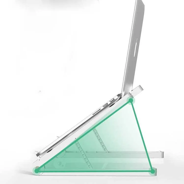 Folding plastic laptop stand desktop rack in white on a desk