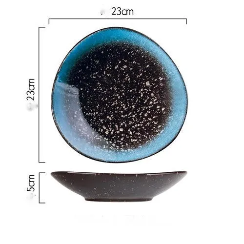 8 inch porcelain fillet plate in Nordic style with colour glaze finish in quaint blue