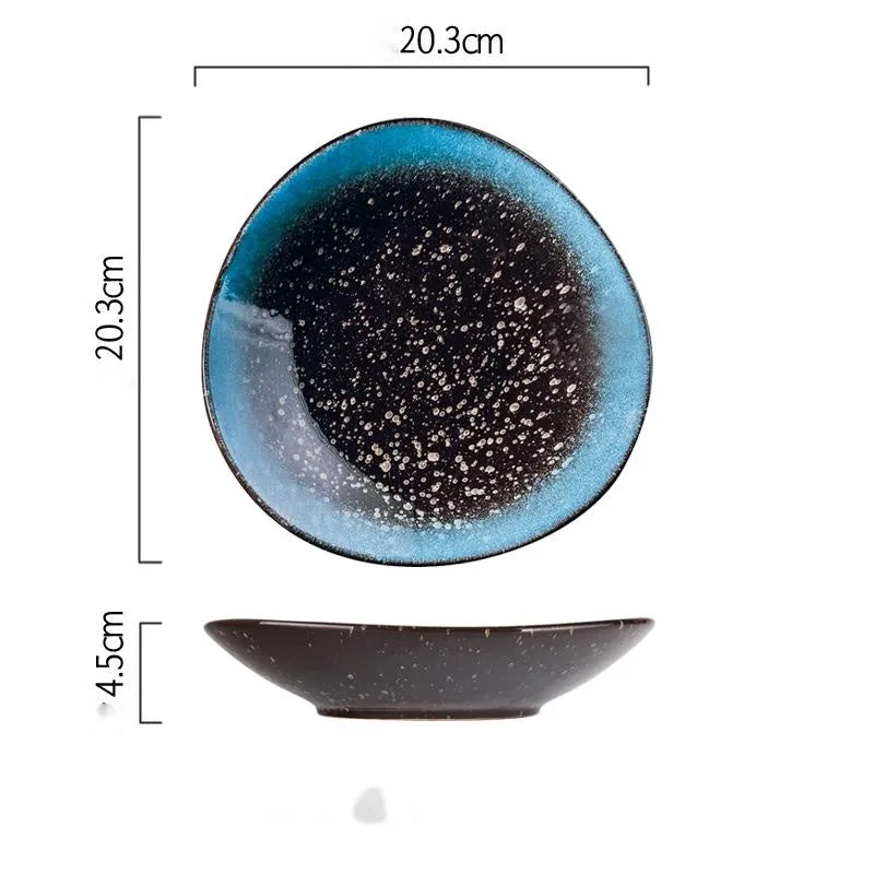 8 inch porcelain fillet plate in Nordic style with colour glaze finish in quaint blue