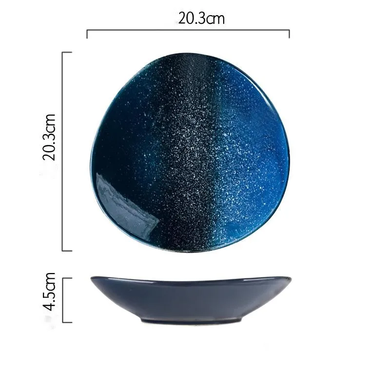 8 inch porcelain fillet plate in Nordic style with colour glaze finish in quaint blue