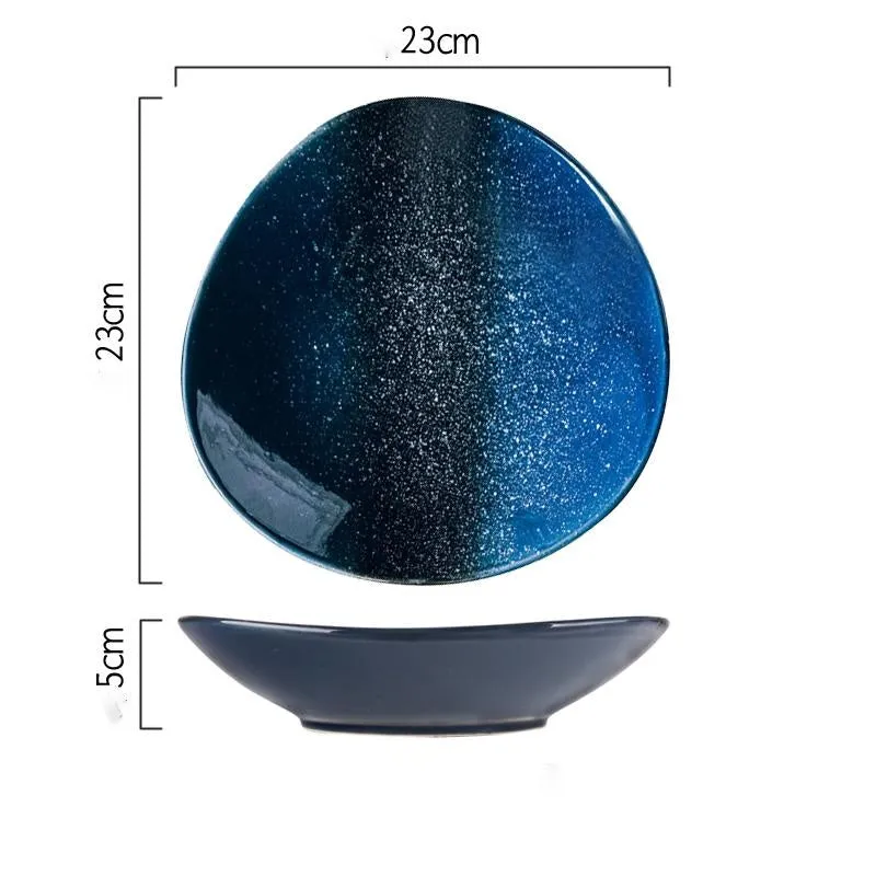 8 inch porcelain fillet plate in Nordic style with colour glaze finish in quaint blue