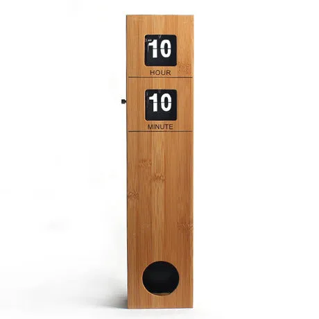 Rectangular bamboo craft wall clock wood colour with number display for living room