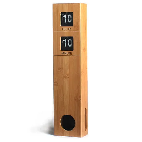 Rectangular bamboo craft wall clock wood colour with number display for living room