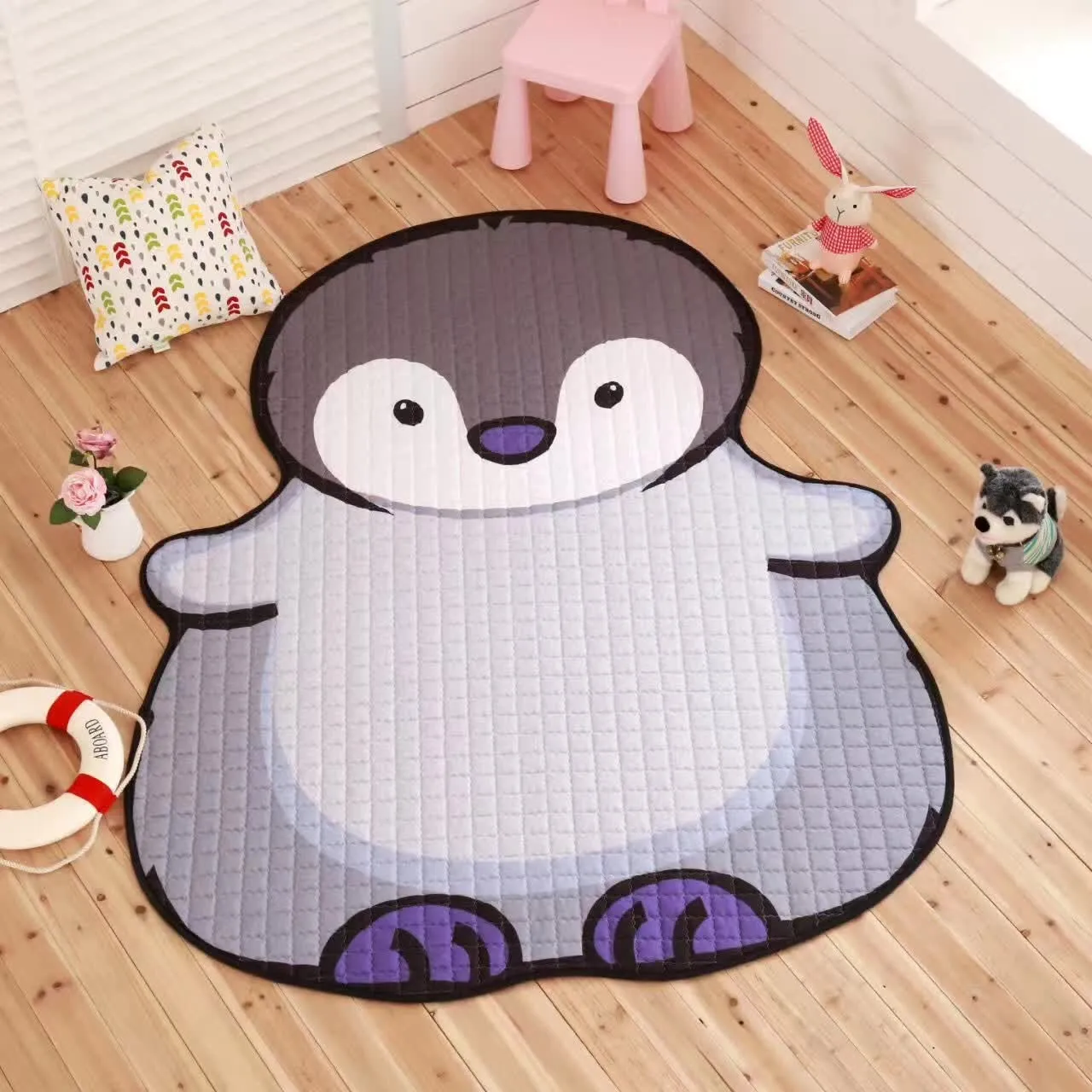 White tiger plush cotton play mat for children living room decoration L 130x190cm