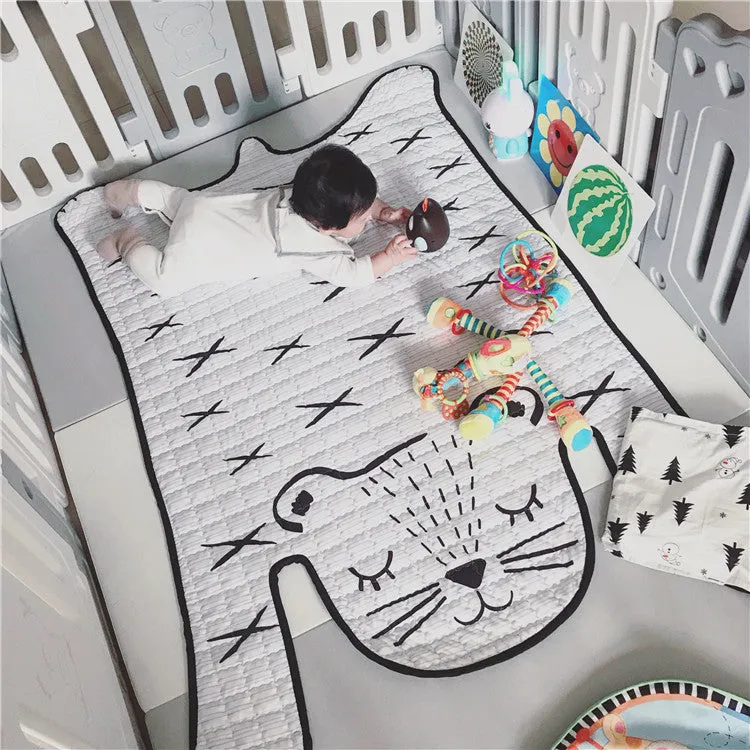 White tiger plush cotton play mat for children living room decoration L 130x190cm