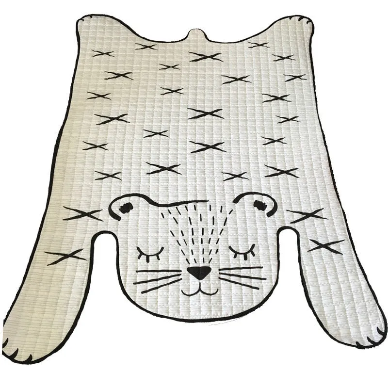 White tiger plush cotton play mat for children living room decoration L 130x190cm