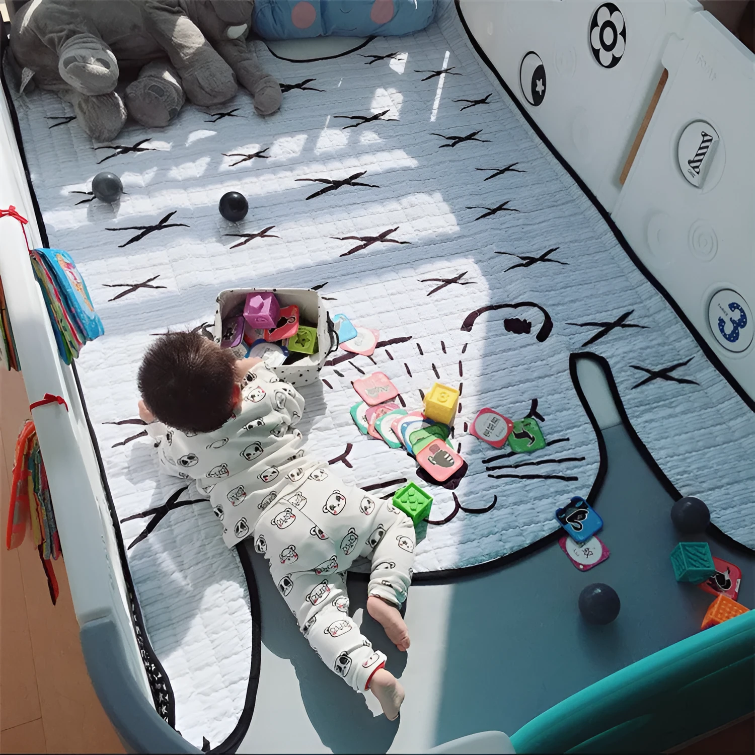 White tiger plush cotton play mat for children living room decoration L 130x190cm