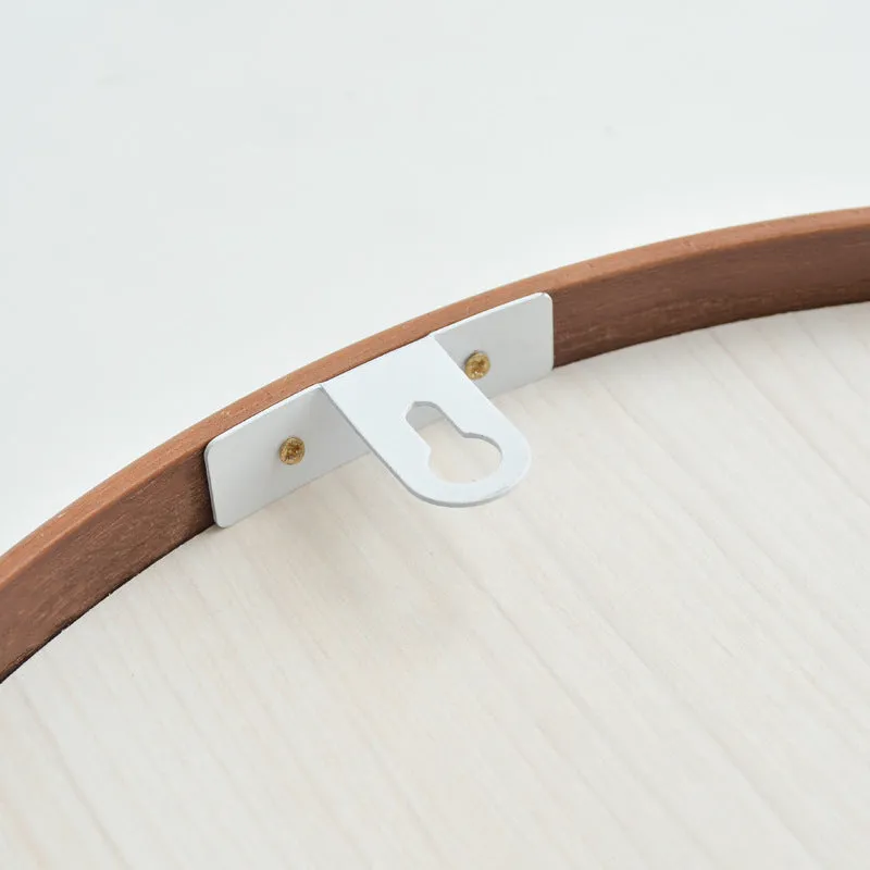 Round walnut-coloured solid wood hanging mirror with 30cm diameter and silvered glass
