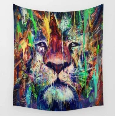 Bohemian animal print polyester tapestry shown as wall hanging and beach blanket