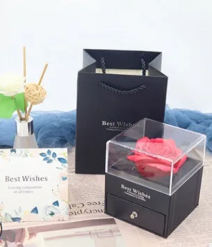 Acrylic jewellery gift box with removable flannel insert, shown in multiple colour options.