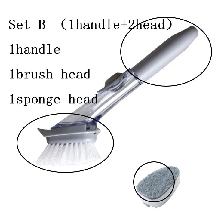 2 in 1 long handle cleaning brush with removable head and sponge for kitchen dishes