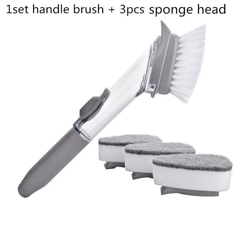 2 in 1 long handle cleaning brush with removable head and sponge for kitchen dishes