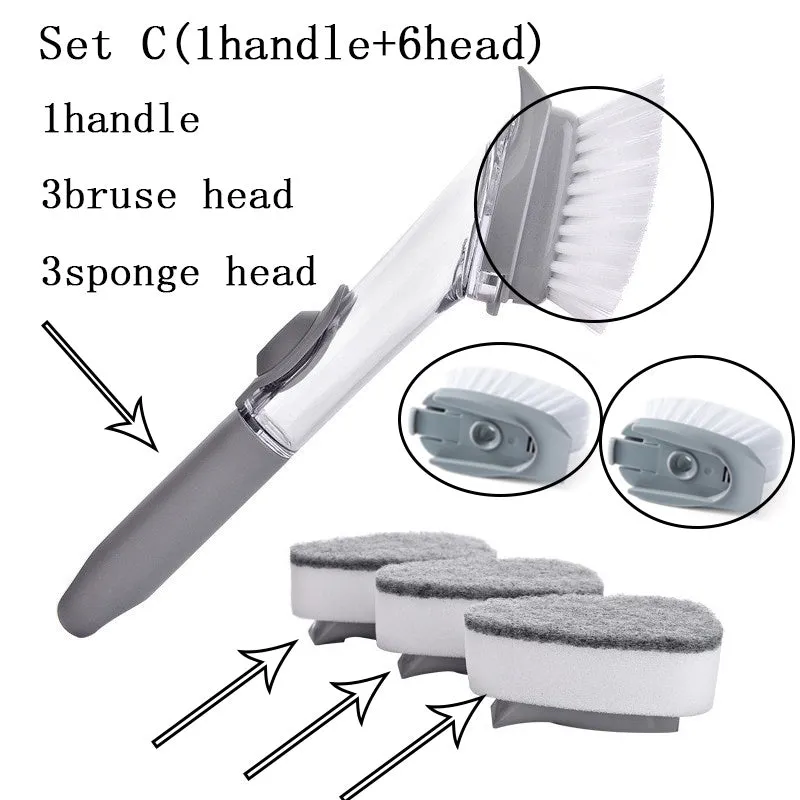 2 in 1 long handle cleaning brush with removable head and sponge for kitchen dishes