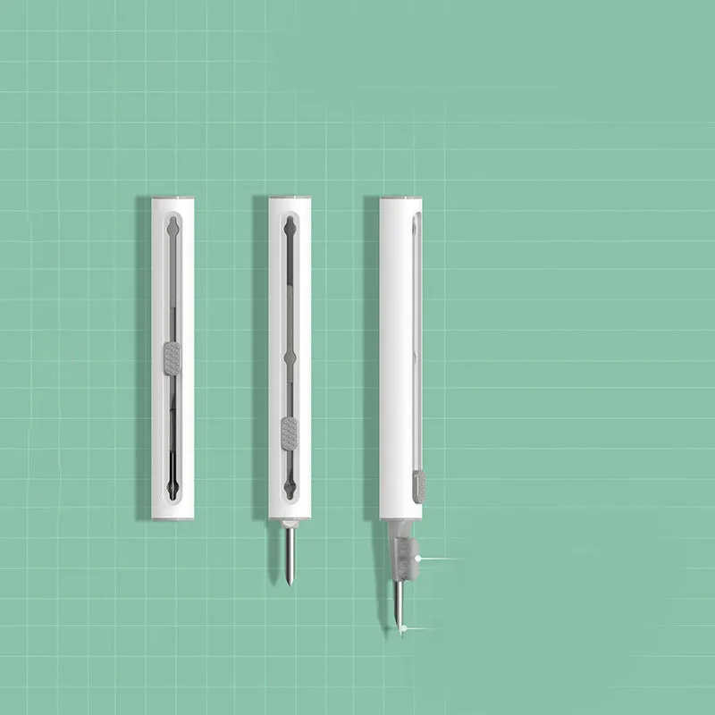 3 in 1 headset cleaning pen with metal tip and sponge on white background