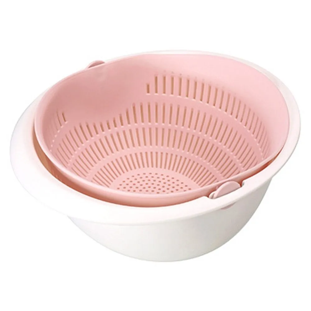Portable double-layer hollow fruit and vegetable cleaning drain basket in Beige, 23 cm square PP plastic