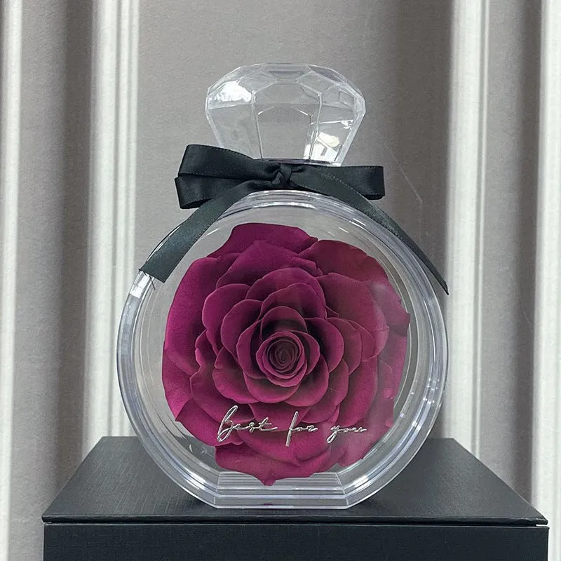 Dried flower gift box with transparent cover, natural eternal rose ornament, 10x6x14cm, available in multiple colours for home decor