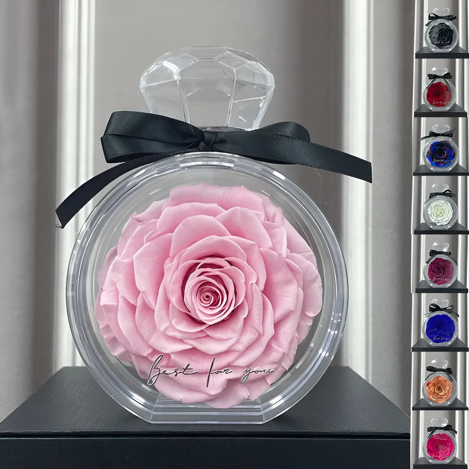 Dried flower gift box with transparent cover, natural eternal rose ornament, 10x6x14cm, available in multiple colours for home decor
