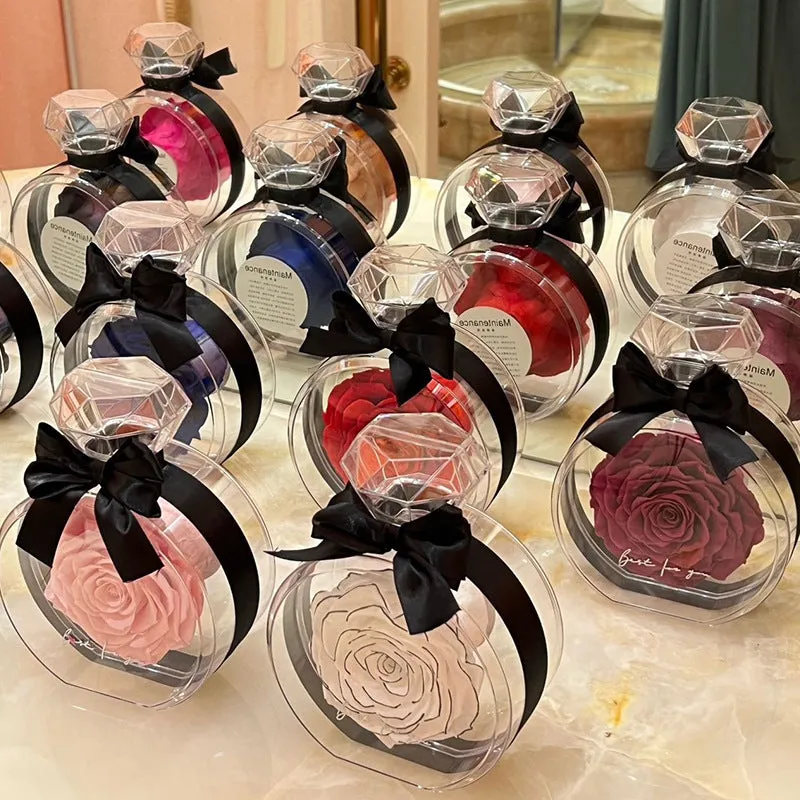 Dried flower gift box with transparent cover, natural eternal rose ornament, 10x6x14cm, available in multiple colours for home decor
