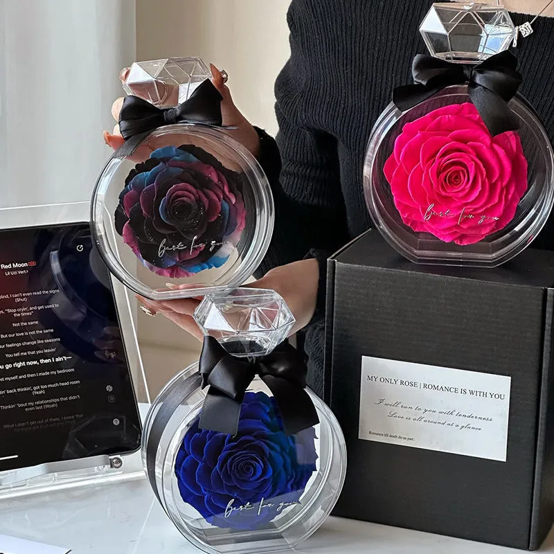 Dried flower gift box with transparent cover, natural eternal rose ornament, 10x6x14cm, available in multiple colours for home decor