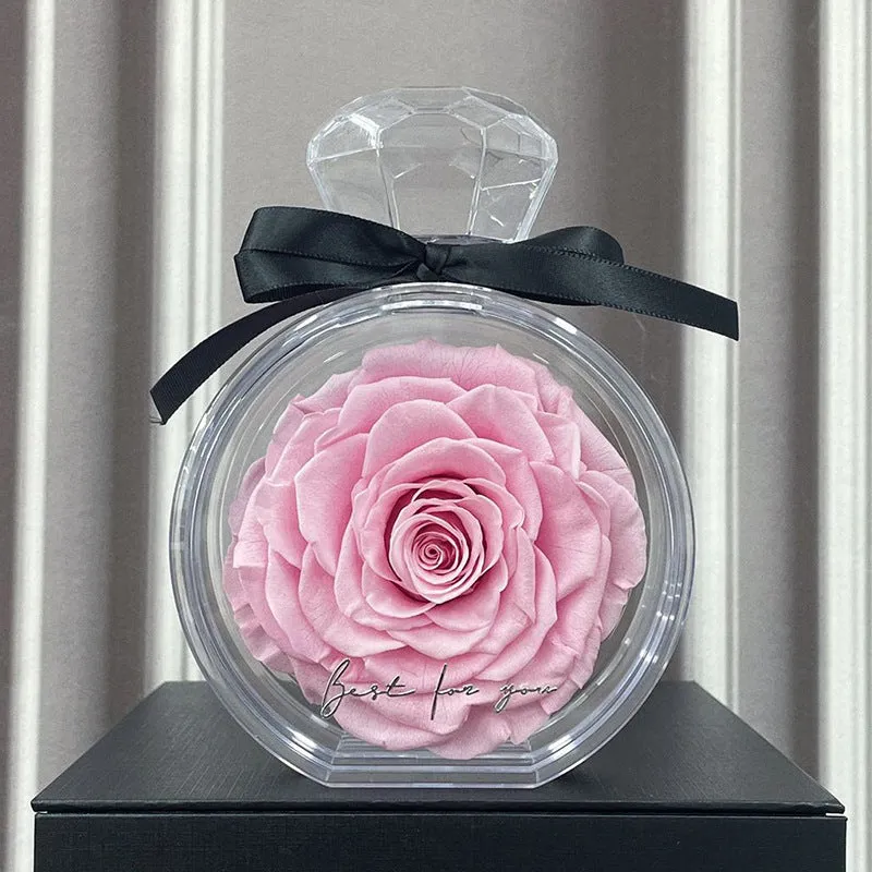 Dried flower gift box with transparent cover, natural eternal rose ornament, 10x6x14cm, available in multiple colours for home decor