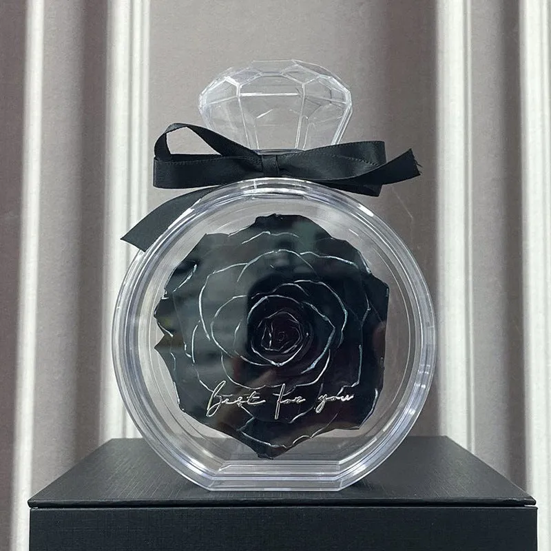 Dried flower gift box with transparent cover, natural eternal rose ornament, 10x6x14cm, available in multiple colours for home decor