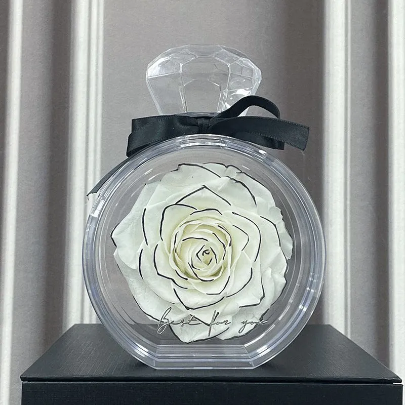 Dried flower gift box with transparent cover, natural eternal rose ornament, 10x6x14cm, available in multiple colours for home decor