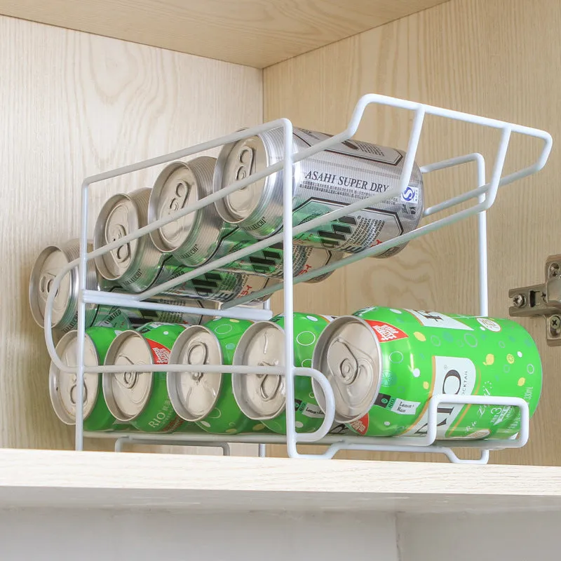 Double-layer iron kitchen storage rack for cans and bottles, 28x18x14cm, picture colour finish