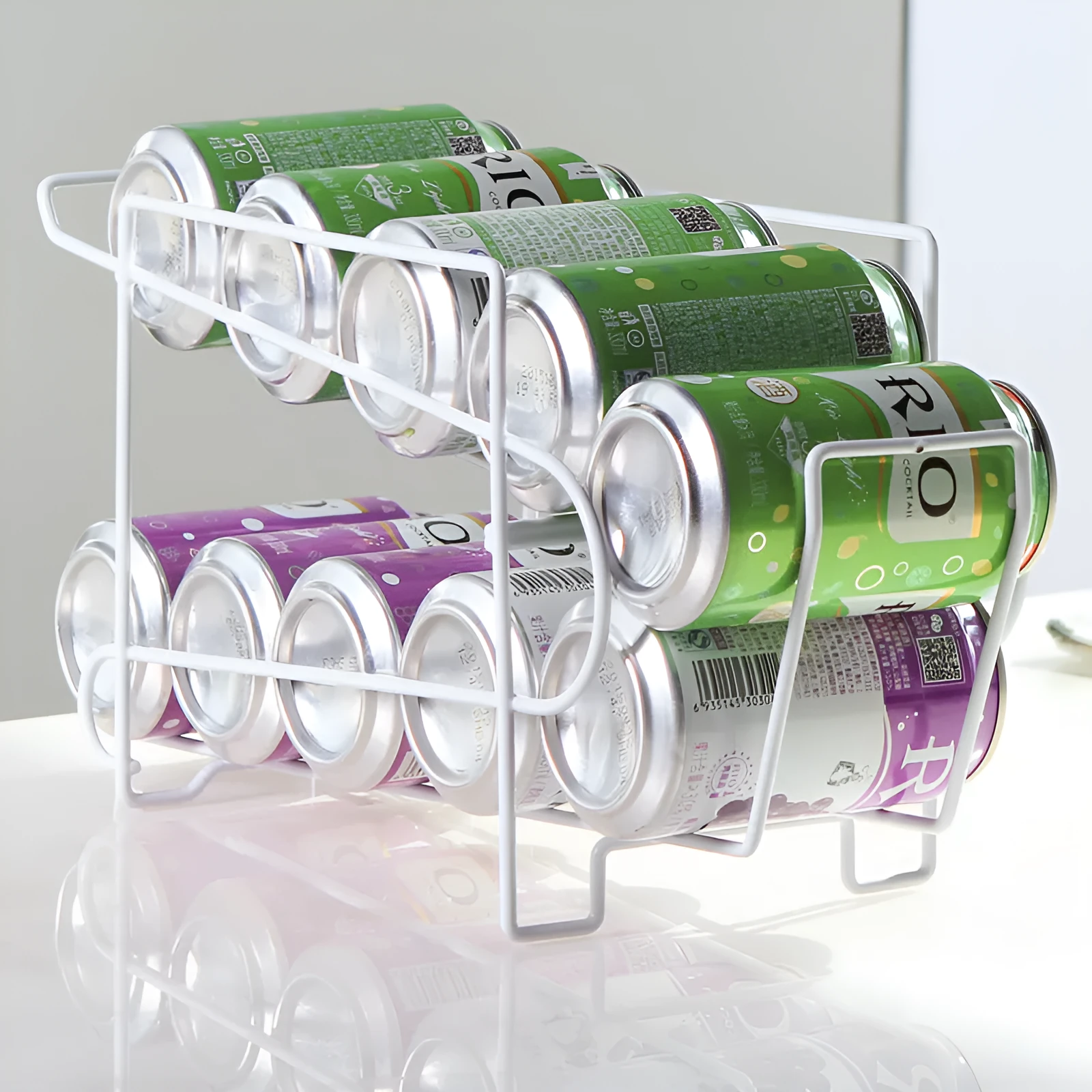 Double-layer iron kitchen storage rack for cans and bottles, 28x18x14cm, picture colour finish