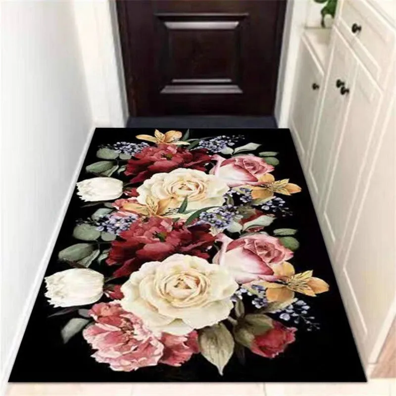 Black bedroom bedside carpet with anti-skid plastic point outsole and felt interior, available in multiple sizes