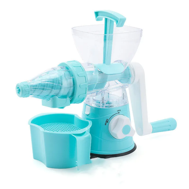 Manual plastic hand-crank juicer in red with lever fruit juice extractor for lemons oranges