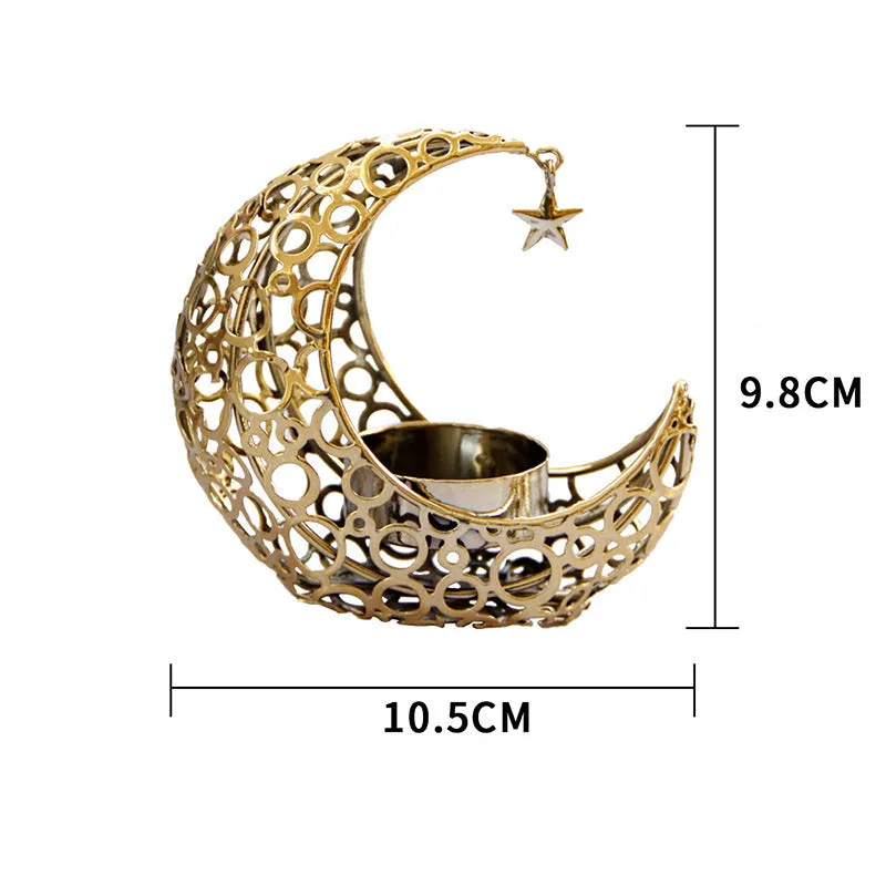 Metal crescent moon candle holder hollow star design black finish 10.5cm set of two