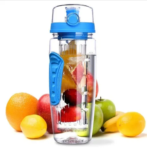 Free fruit infuser shaker bottle 900ml leak-proof portable in black with removable fruit holder