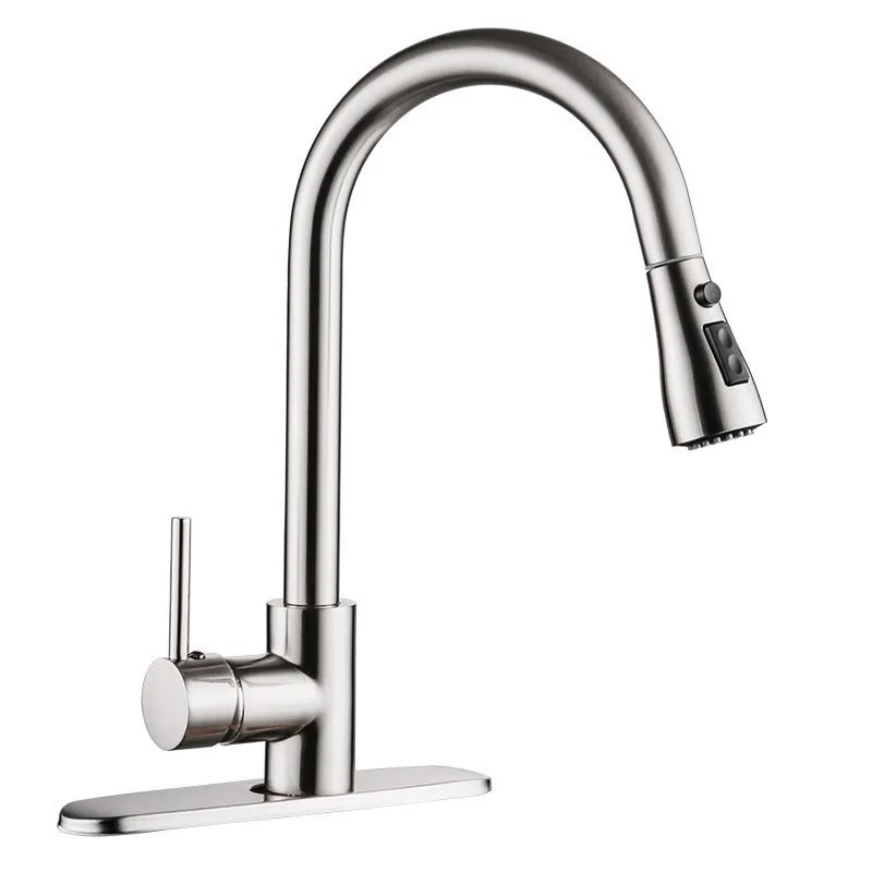 Brushed copper pull-out kitchen faucet with stainless steel body, single handle, and wire-drawn finish