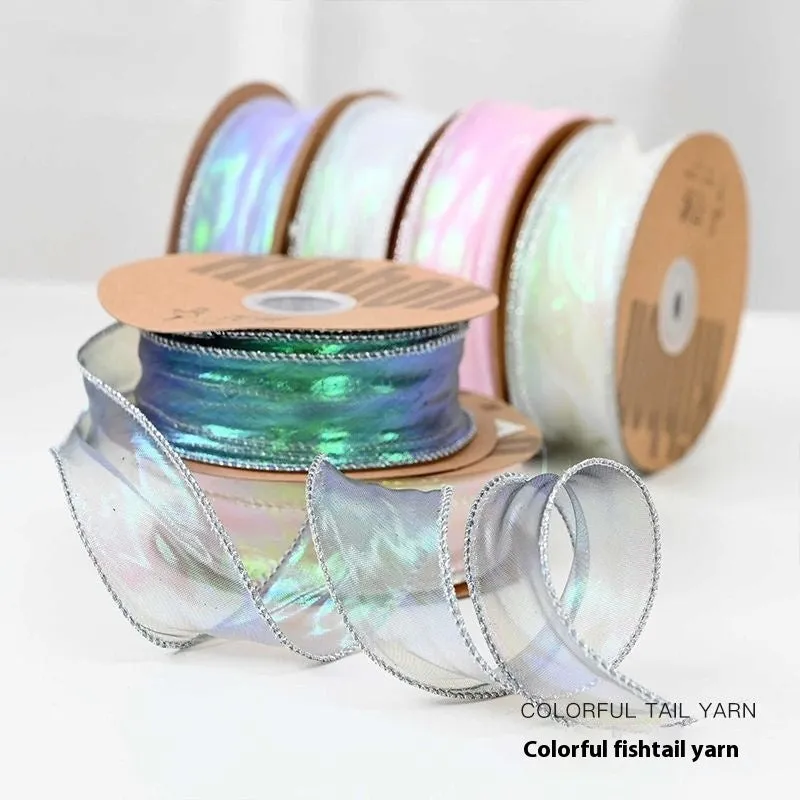 Fishtail yarn floral colourful wave ribbon mesh decorative trim 4cm width with edge cutting craftsmanship